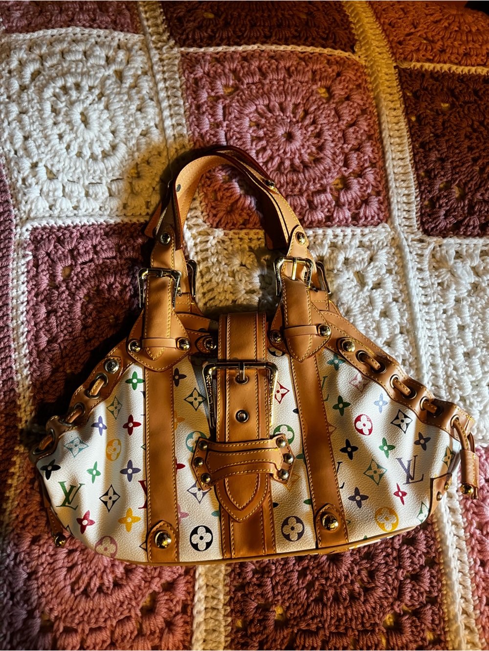 Louis Vuitton Multicolor Monogram White Leather-Trim Shoulder Bag